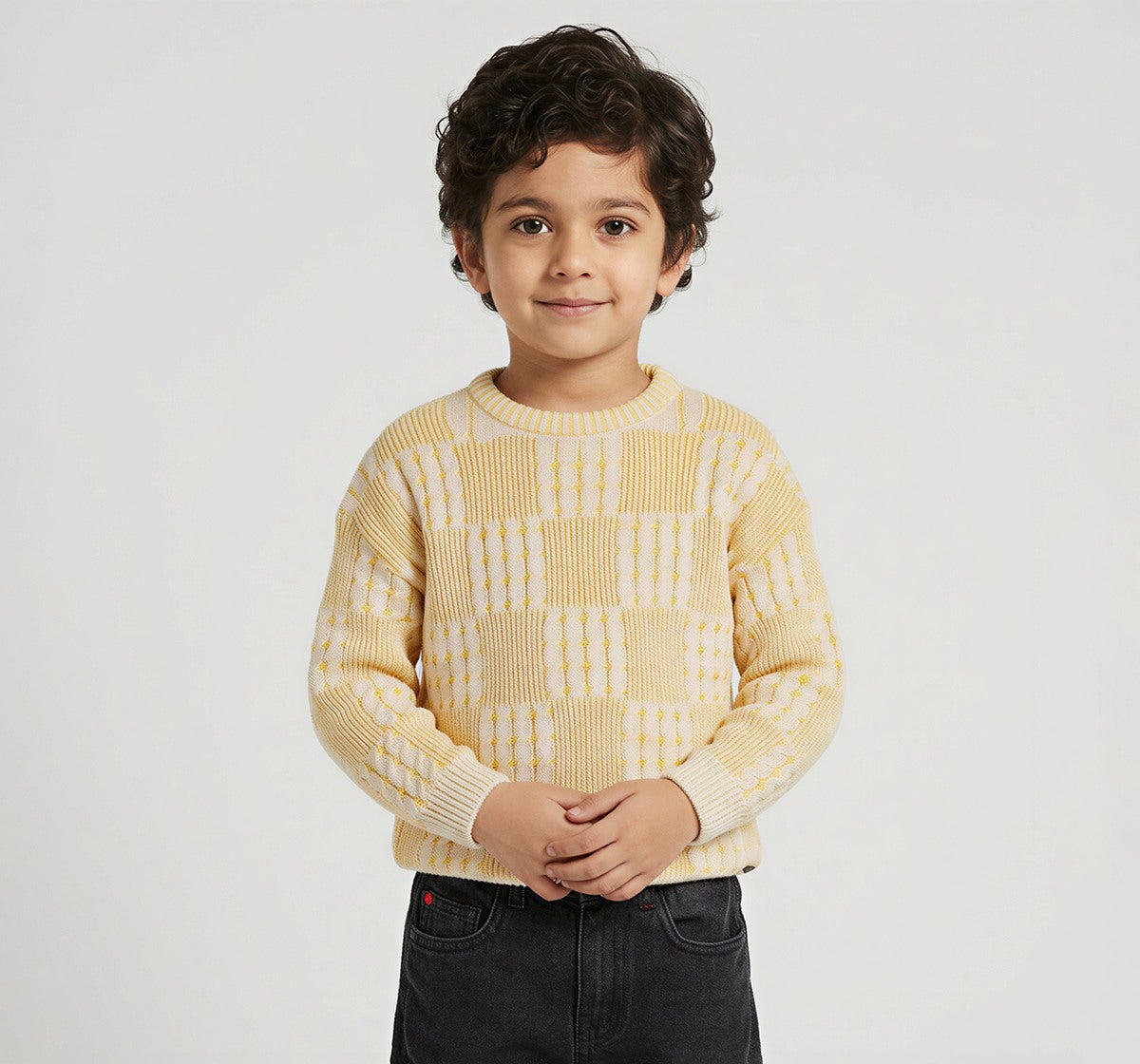 Flat Knit Cabling Sweater Yellow