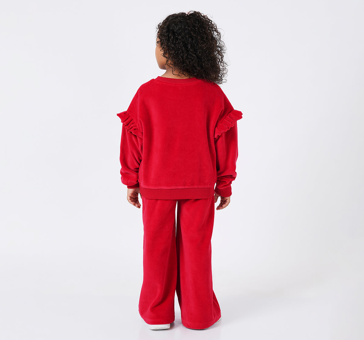 Emb Velour Sweatshirt with Bottom Set Red