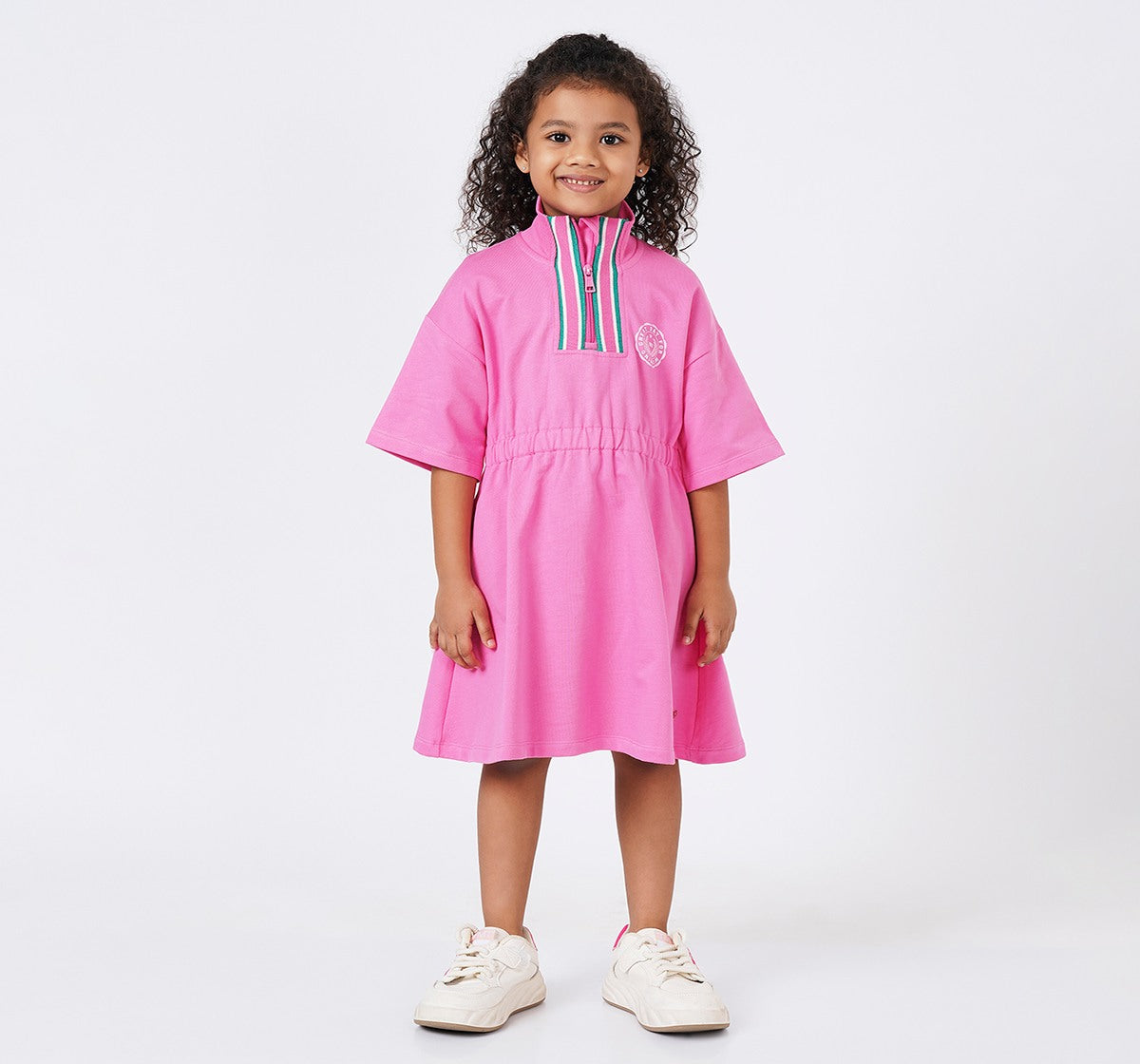 Rib Collar Looper Dress Pink