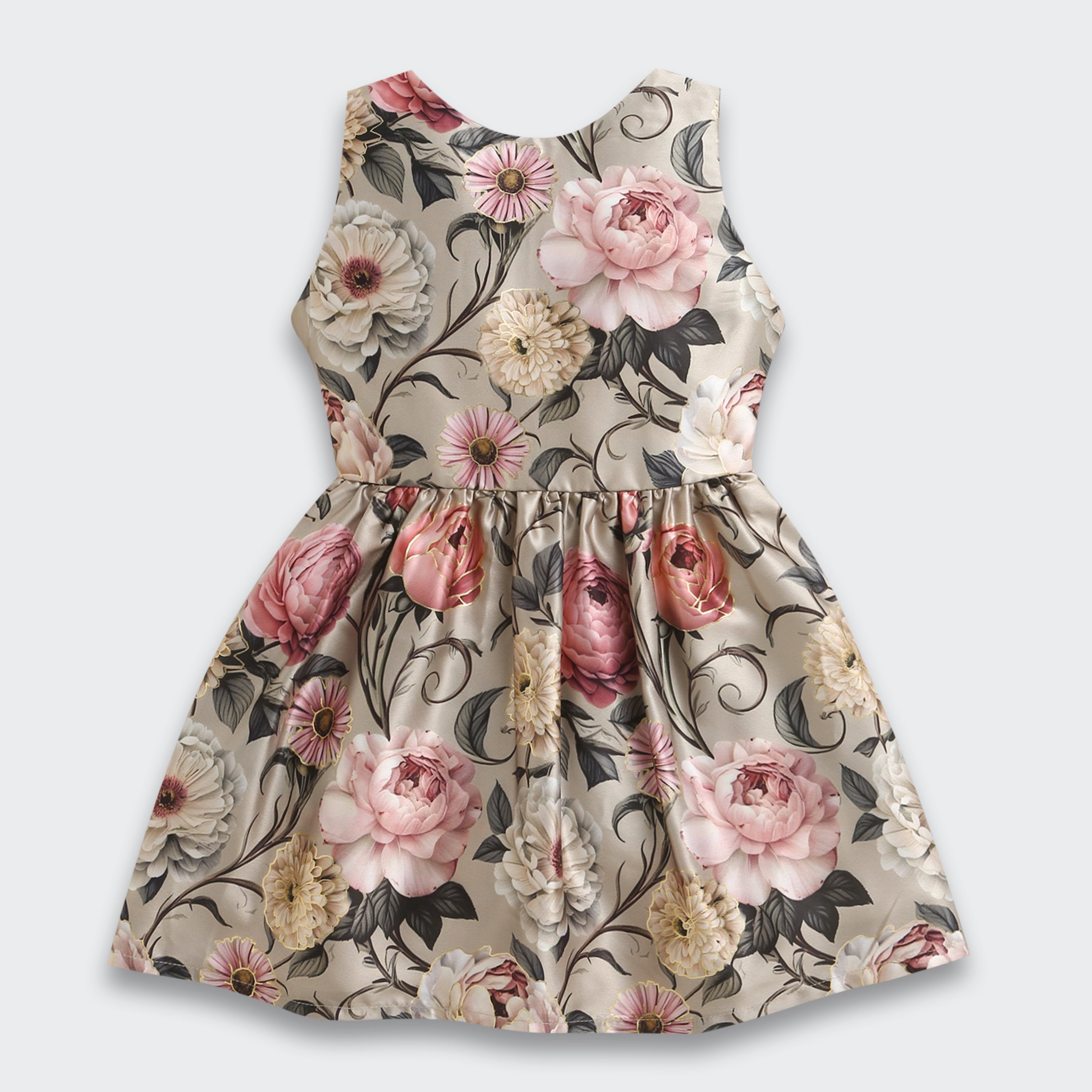 Girls Dusty Green Satin Frock with Jute Jacket