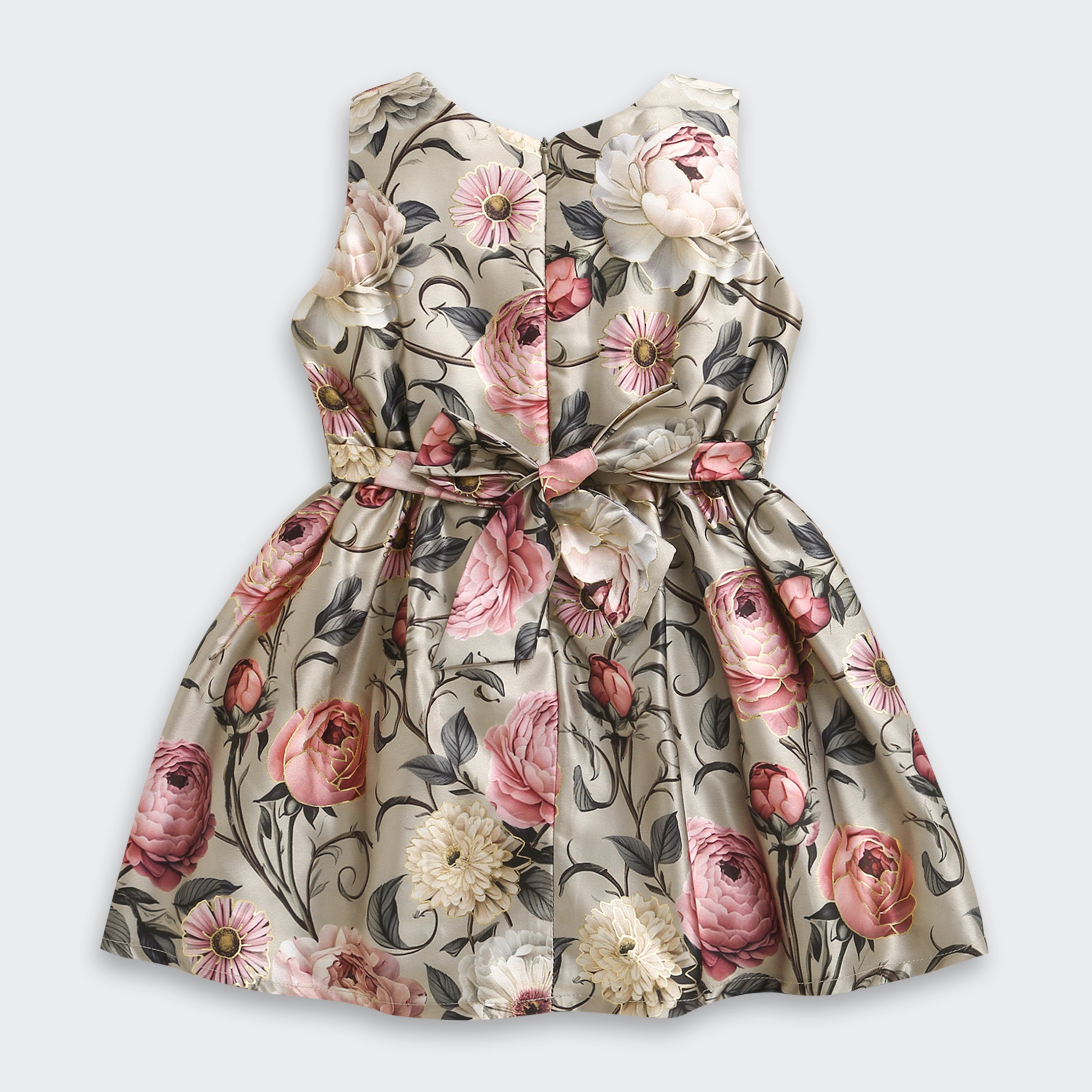 Girls Dusty Green Satin Frock with Jute Jacket