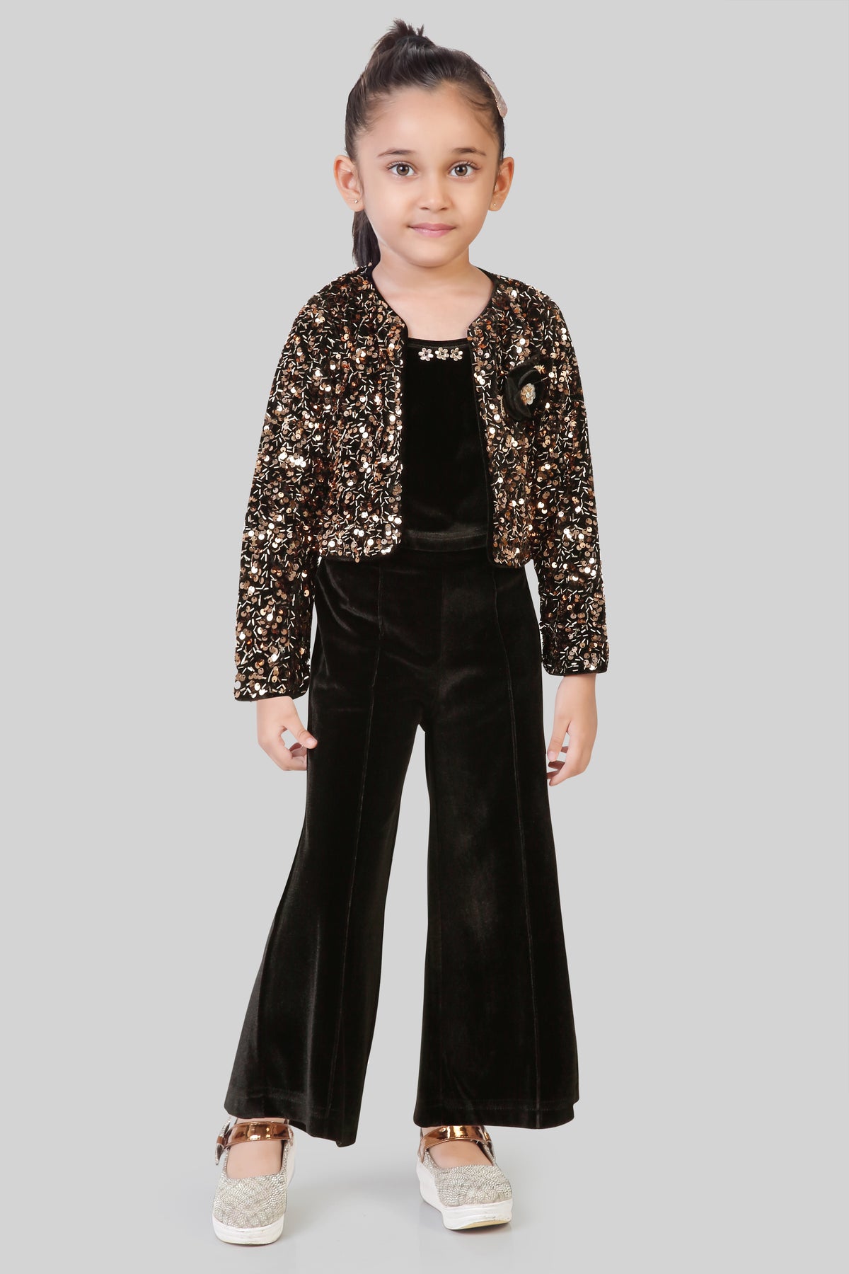 Girls 3 Piece Sequin Co-ord Set in Black