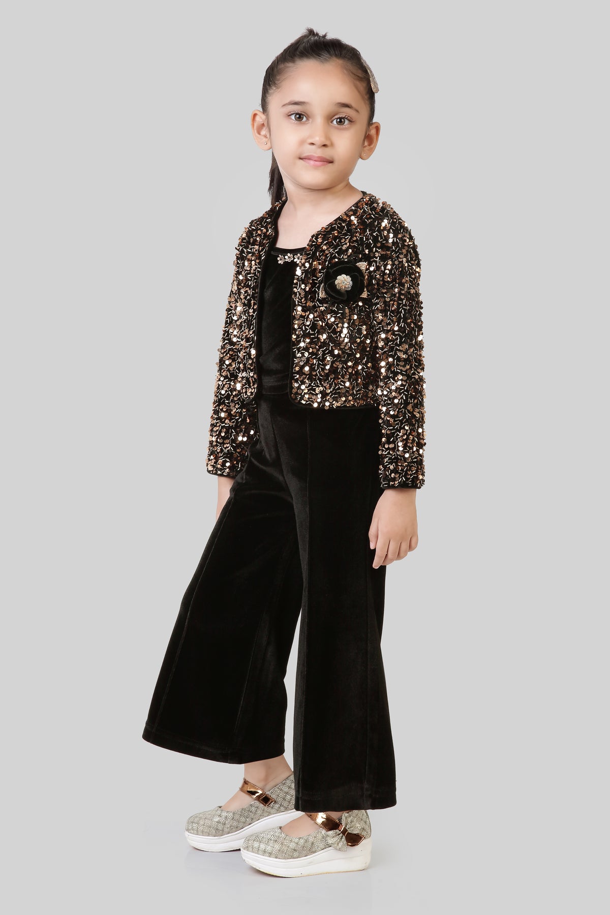 Girls 3 Piece Sequin Co-ord Set in Black