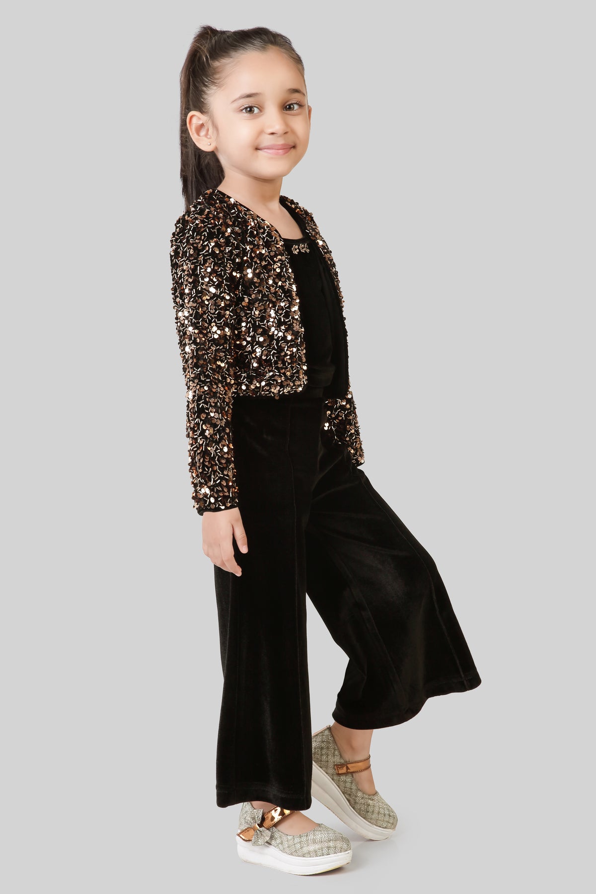 Girls 3 Piece Sequin Co-ord Set in Black