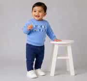 Infant Boys Blue Regular-Fit Raglan Sleeve Embroidered Sweatshirt