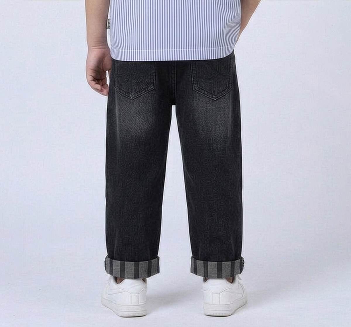 Denim Bottom with Print At Bottom Hem Black