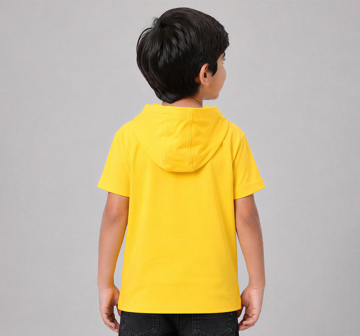 Boys Yellow Hooded Varsity Graphic Regular Fit T-Shirt