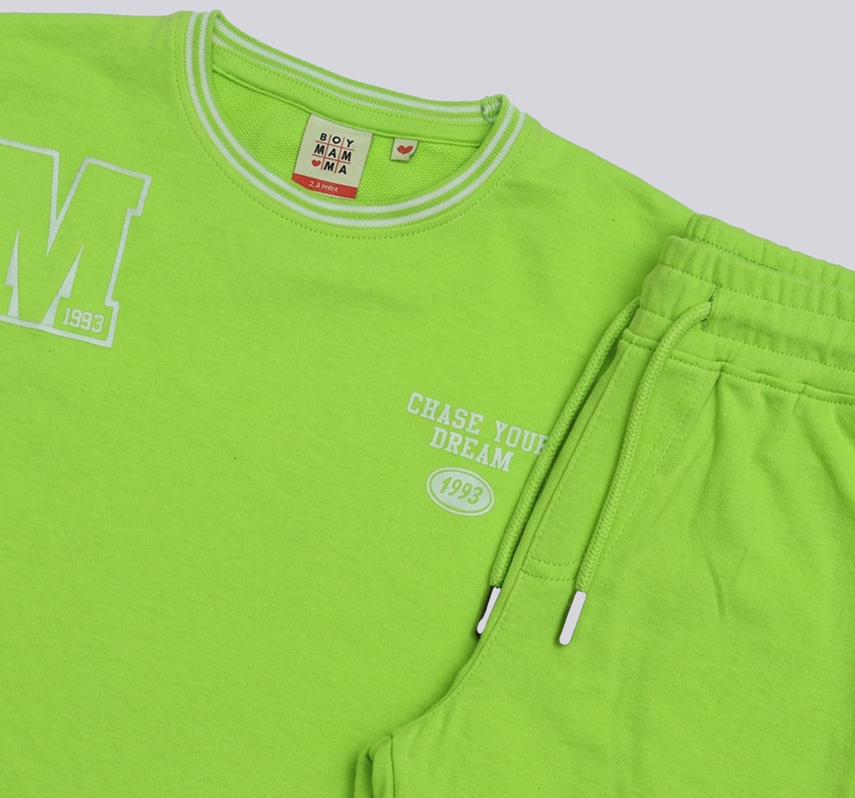 Boys Neon Green Varsity T-Shirt and Shorts Co-ord Set