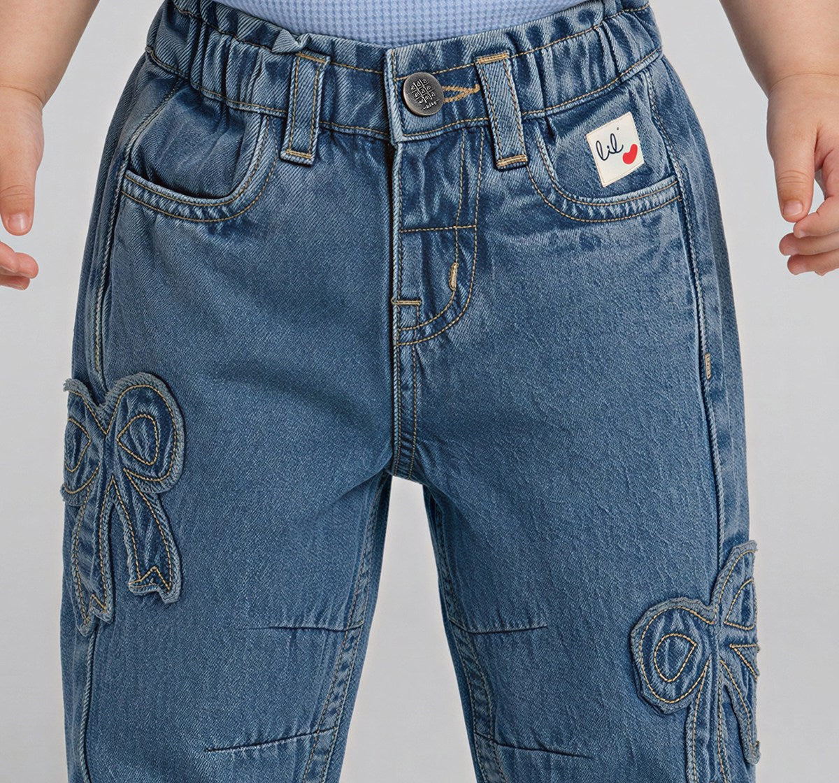 Barrel Fit Denim with Bow Applique Blue