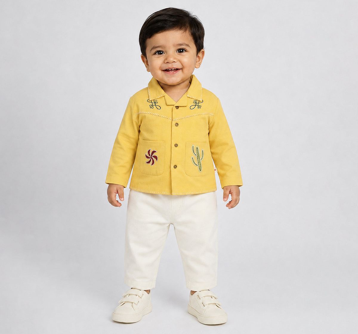 Twill Set with Applique & Embroidery Yellow