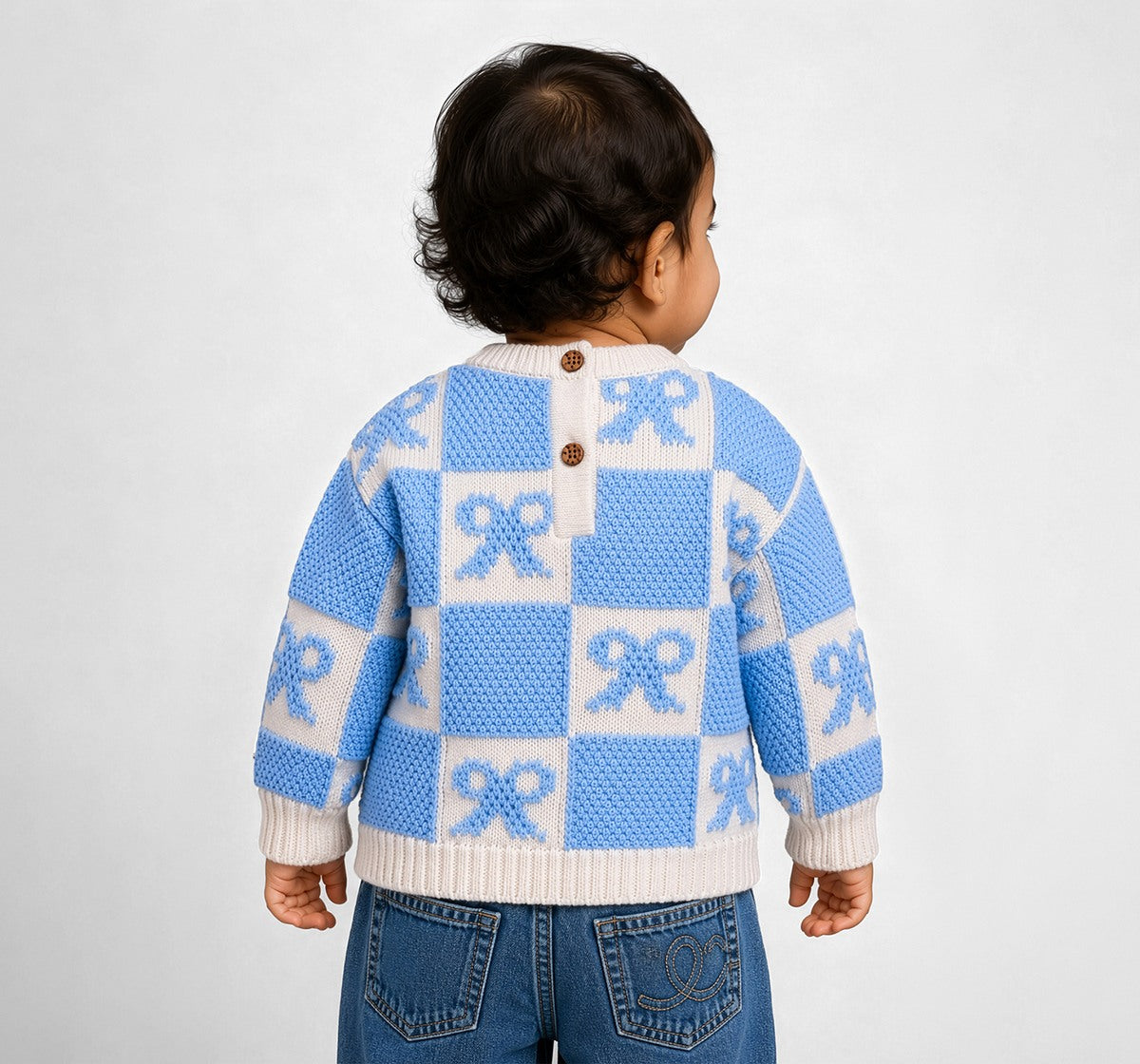 Sweater with Bow Intarsia Blue