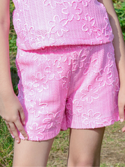 Girls Pink Embroidered Woven Regular Fit Shorts
