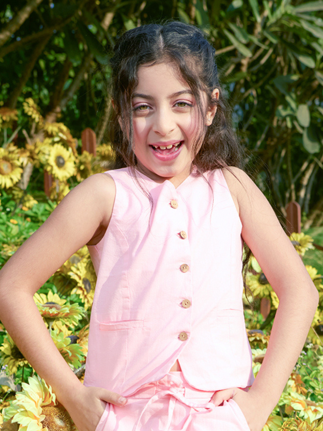 Girls Solid Woven Sleeveless Casual Cord Set