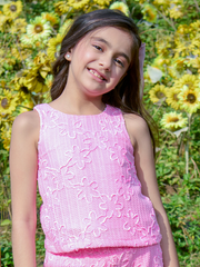 Girls Pink Embroidered Woven Sleeveless Top