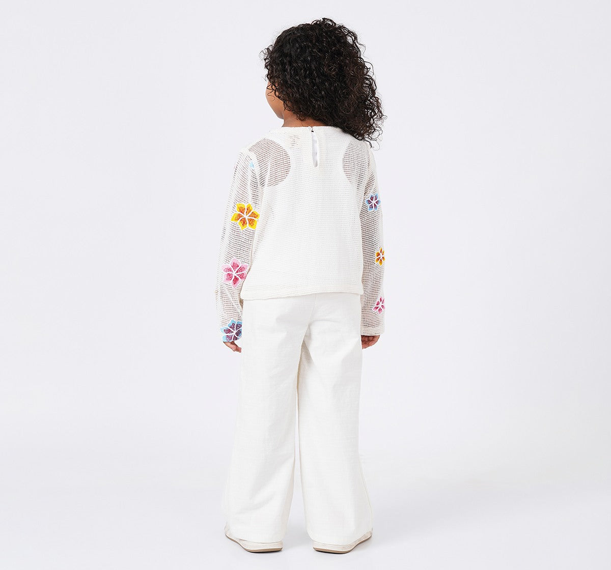 Embroidered Mesh Top with Bottom Set Off White