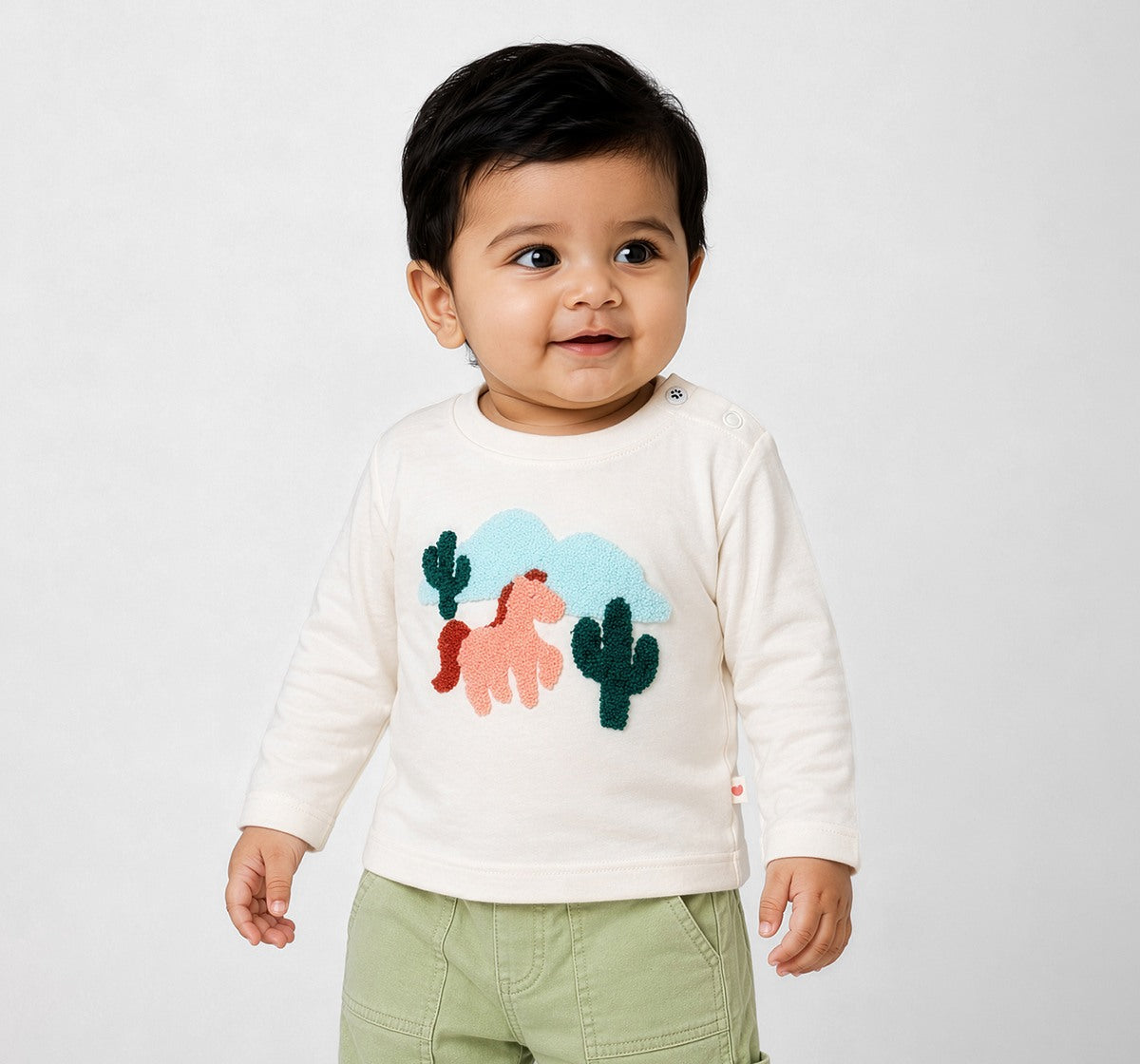 Tee with Terry Embroidery Cream