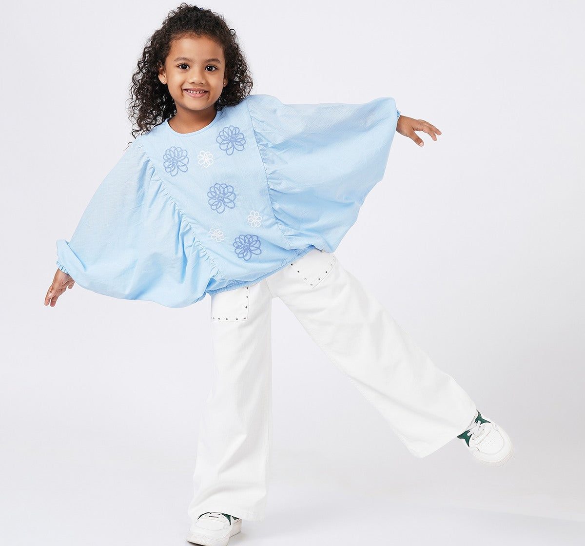 Slub Top with Embroidery Blue