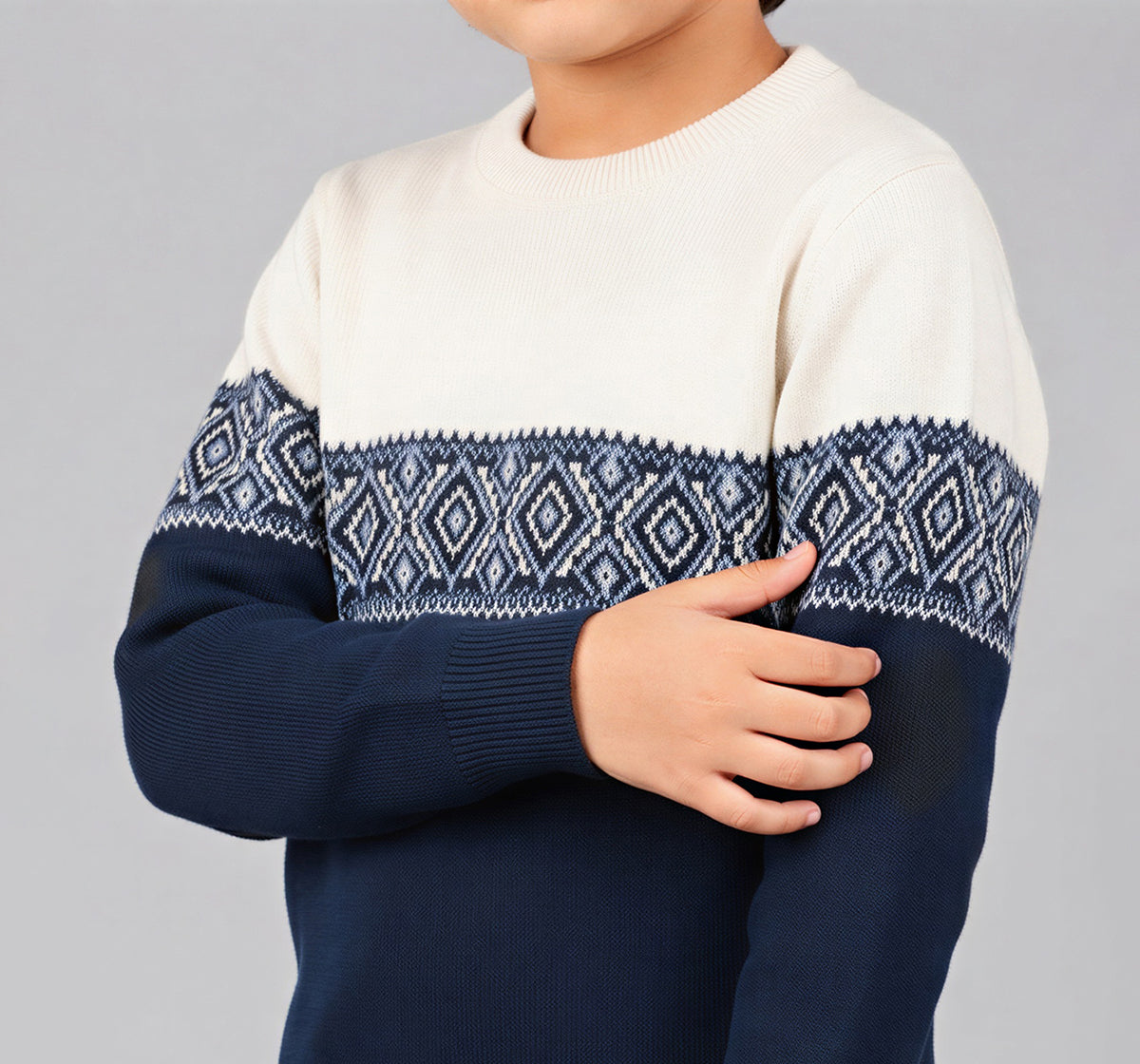 Flat Knit Jacquard Sweater Blue