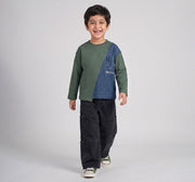 Looper T-Shirt with Denim Applique Green