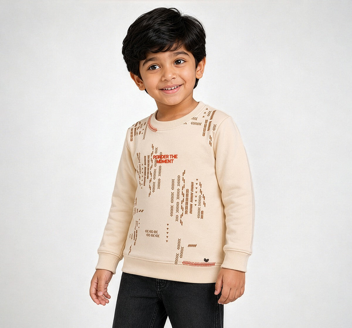 Aop Sweatshirt with Front Embroidery Beige