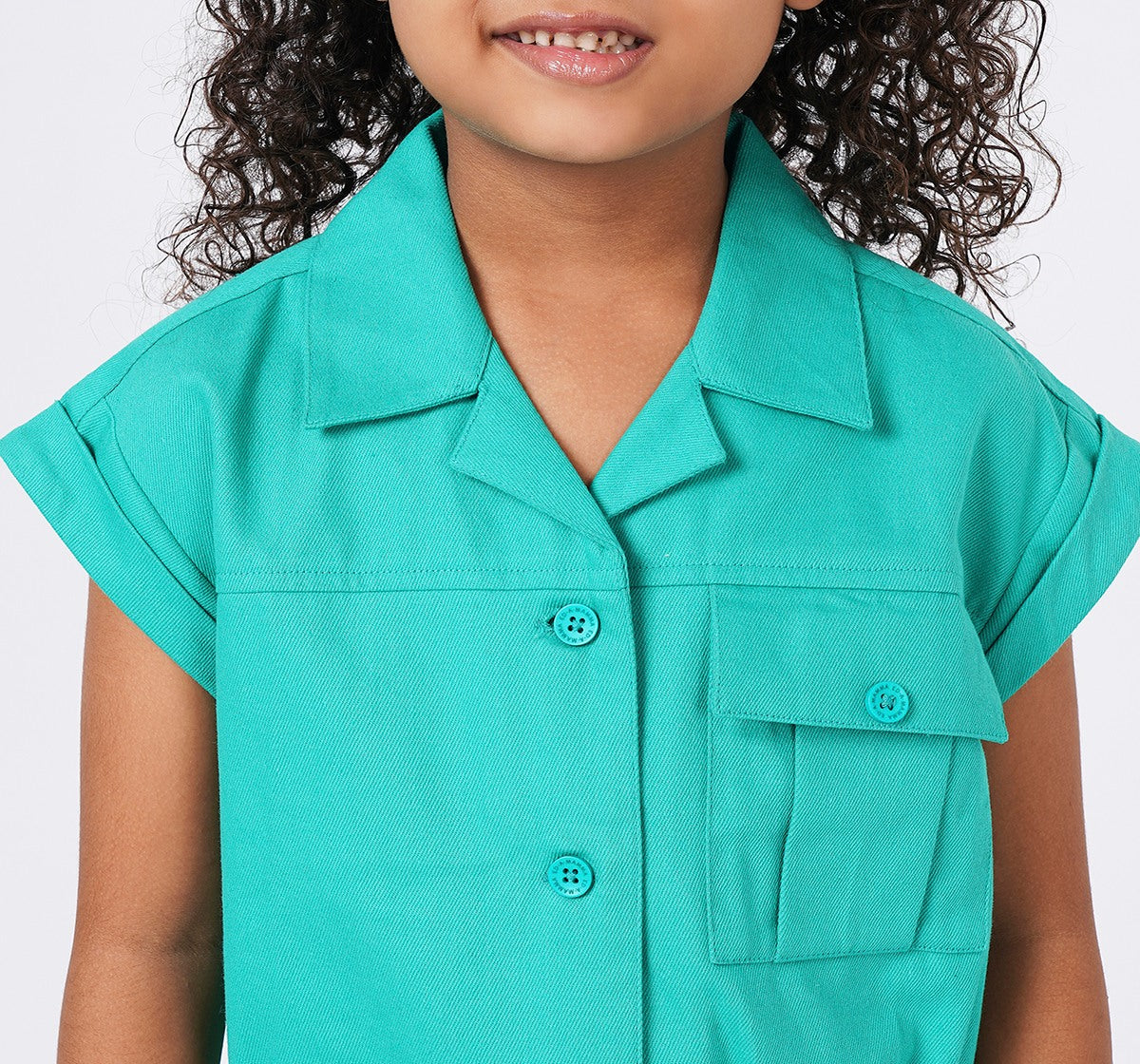 Girls Green Cotton Blend Resort Collar Co-ord Set