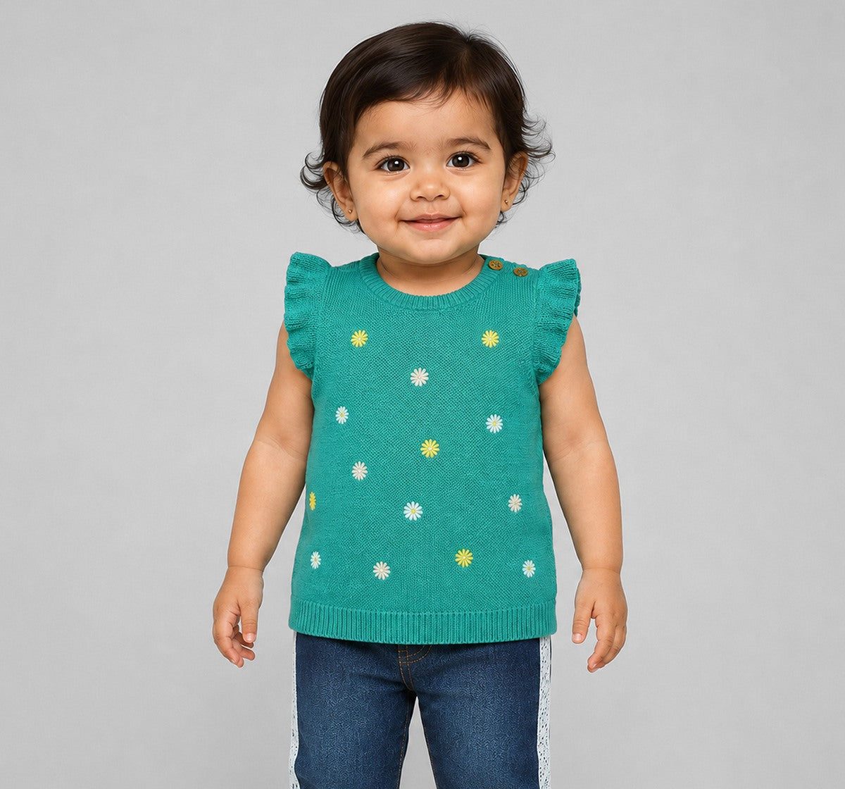 Embroidered Flatknit Vest & Rib Tee Green