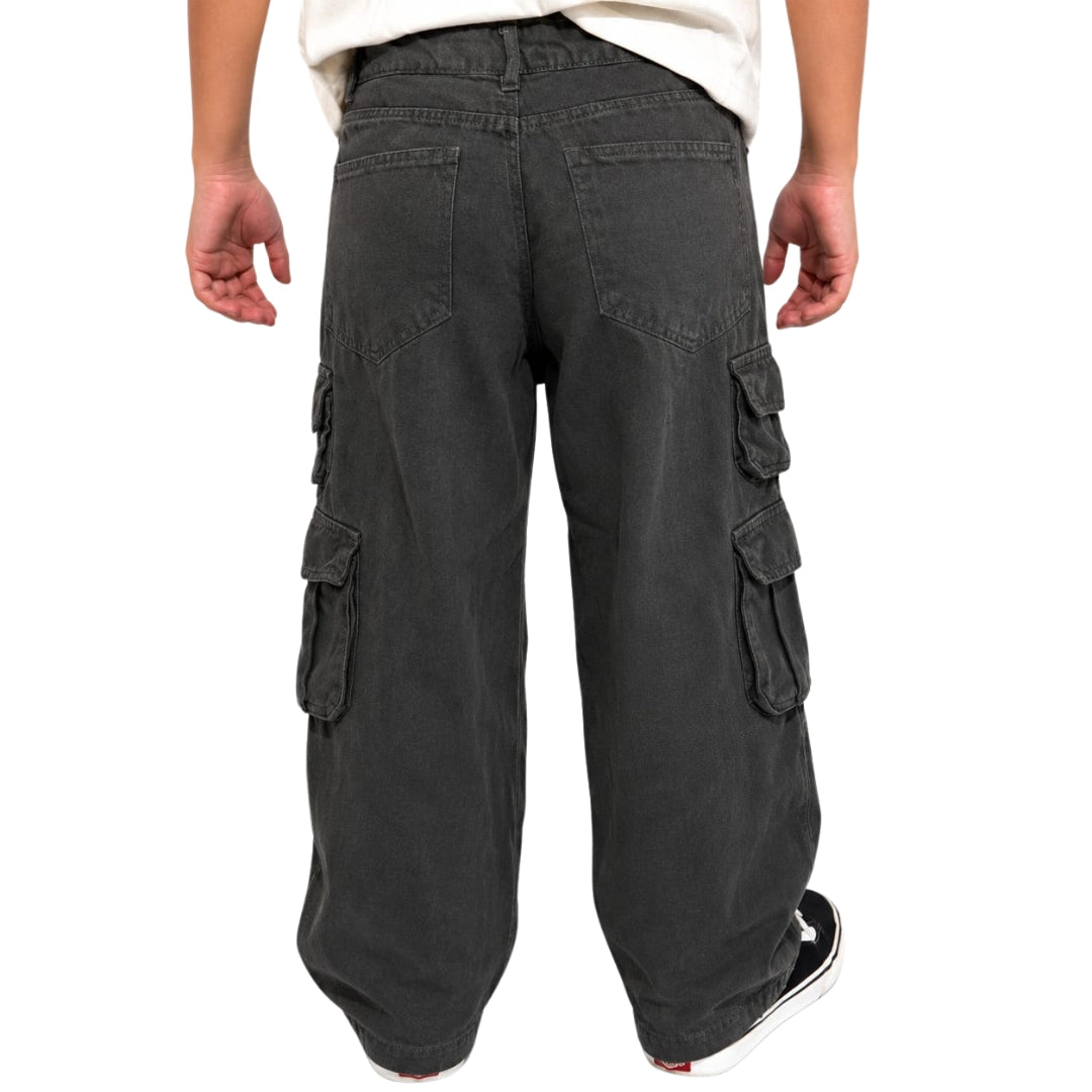 Forest Green Cargo Fit Denim Pants for Girls