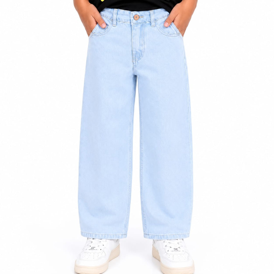 Ice Blue Barrel Fit Denim Pants for Girls