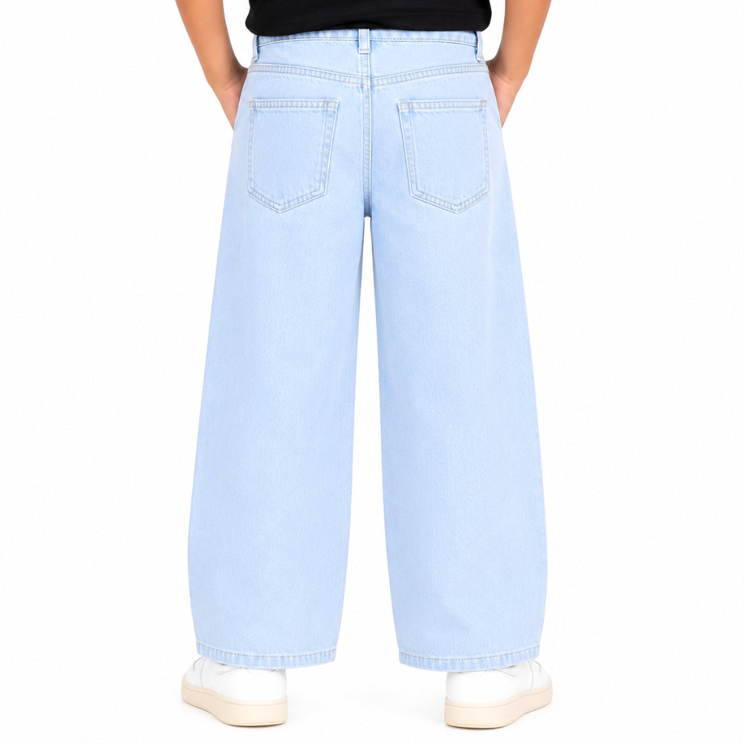 Ice Blue Barrel Fit Denim Pants for Girls