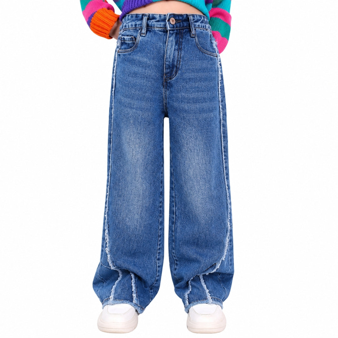 DX Blue Wide Leg Denim Pants for Girls
