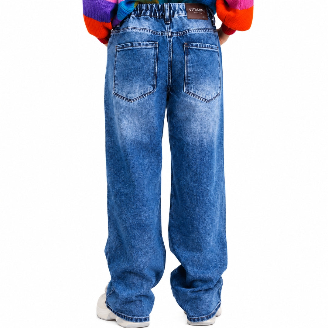 DX Blue Wide Leg Denim Pants for Girls