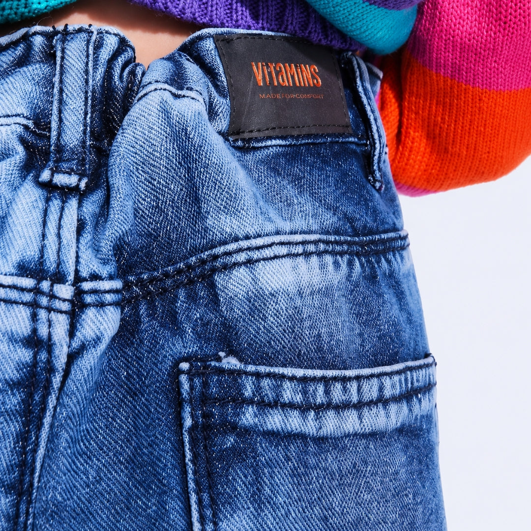 DX Blue Wide Leg Denim Pants for Girls