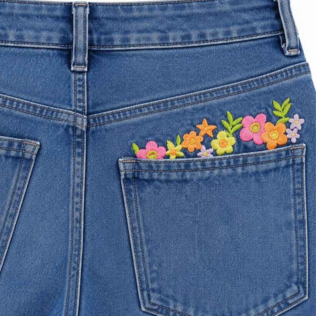 Girls DX Blue Embroidered Detail Denim Pants