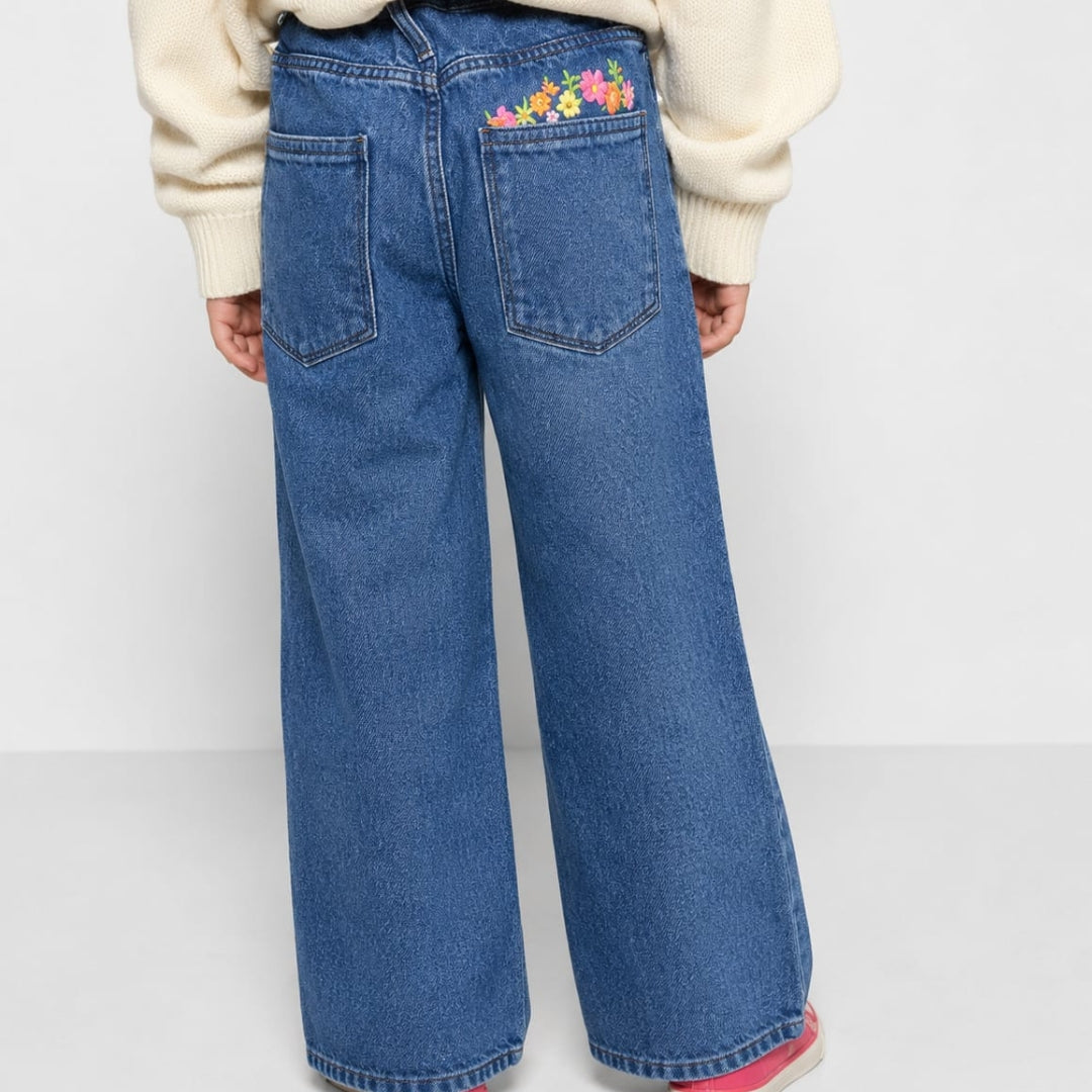 Girls DX Blue Embroidered Detail Denim Pants