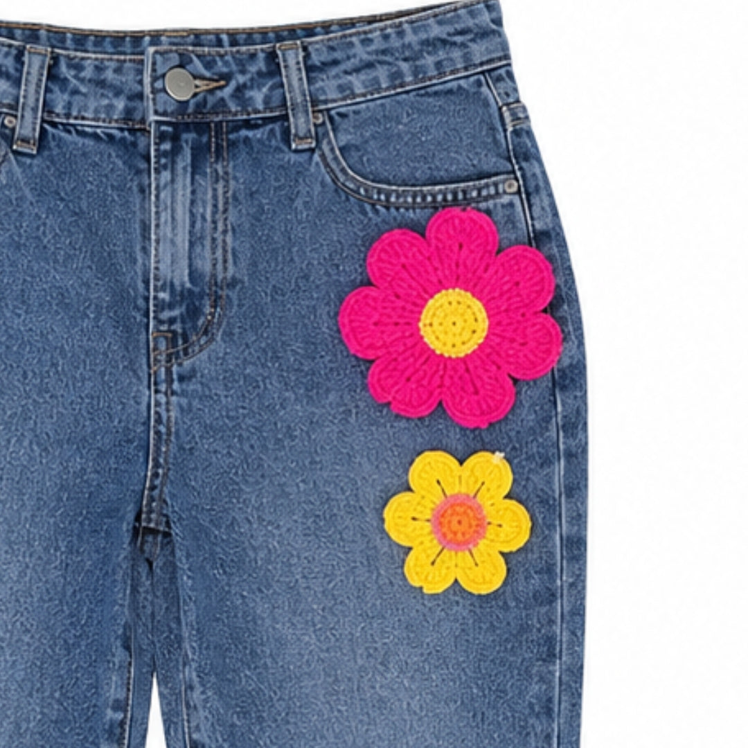 DX Blue Straight Fit Denim Pants for Girls
