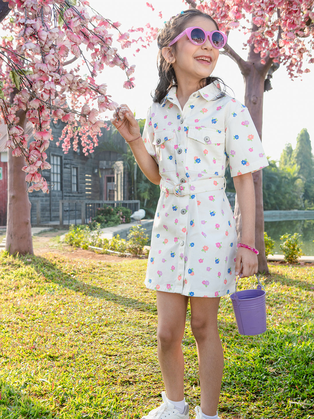 Girls Printed Woven Half Sleeve Regular Fit Casual Dress