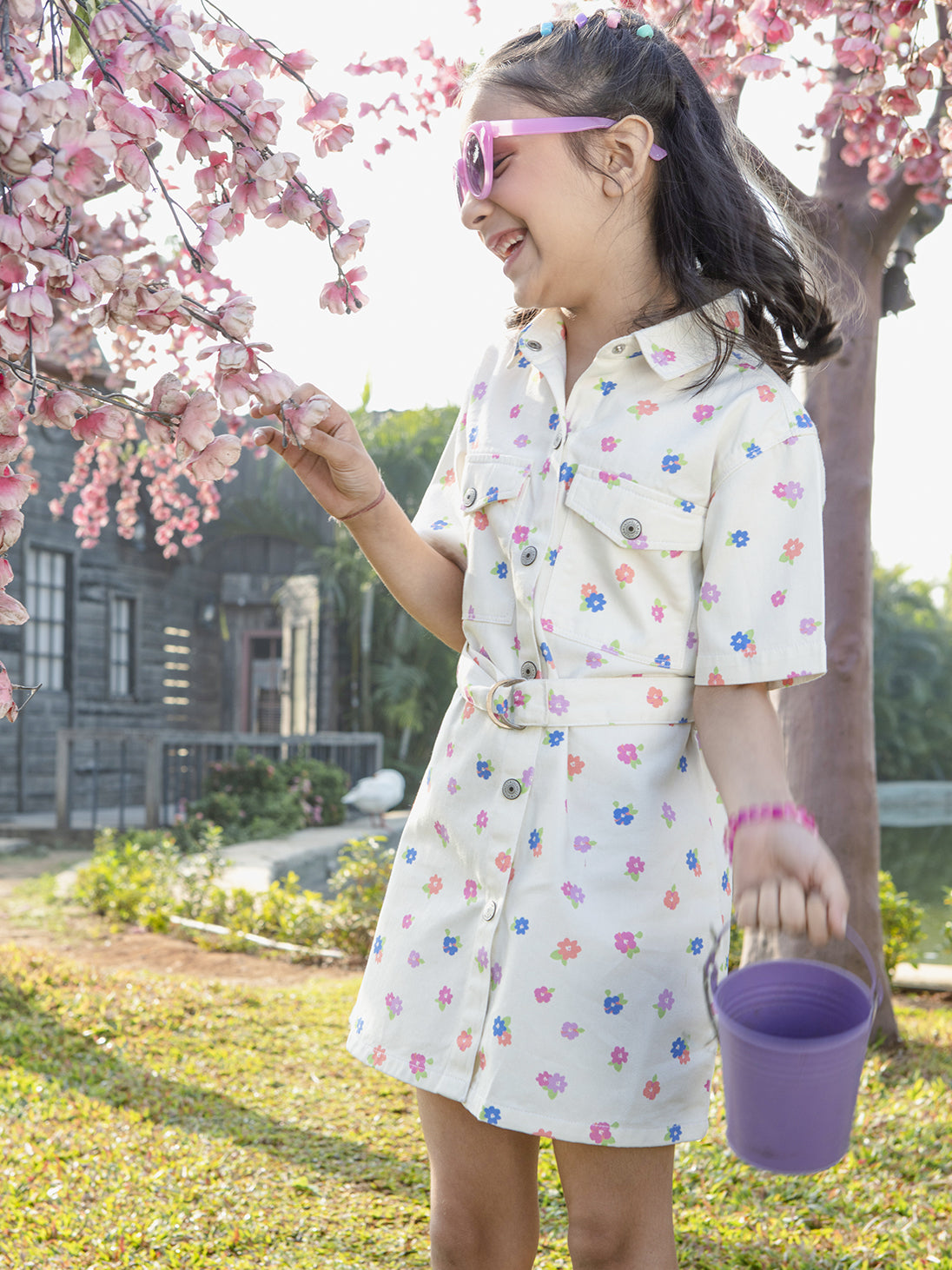 Girls Printed Woven Half Sleeve Regular Fit Casual Dress