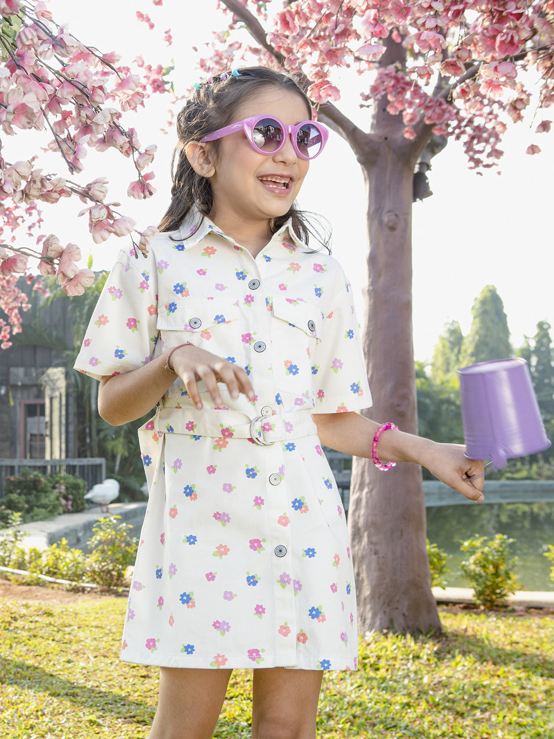Girls Printed Woven Half Sleeve Regular Fit Casual Dress