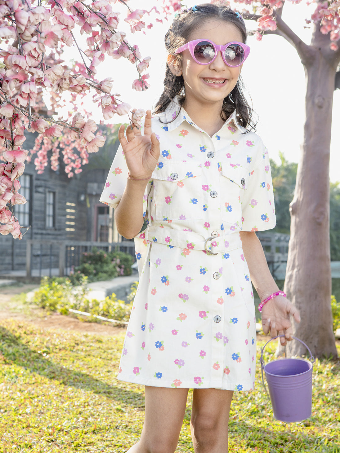 Girls Printed Woven Half Sleeve Regular Fit Casual Dress