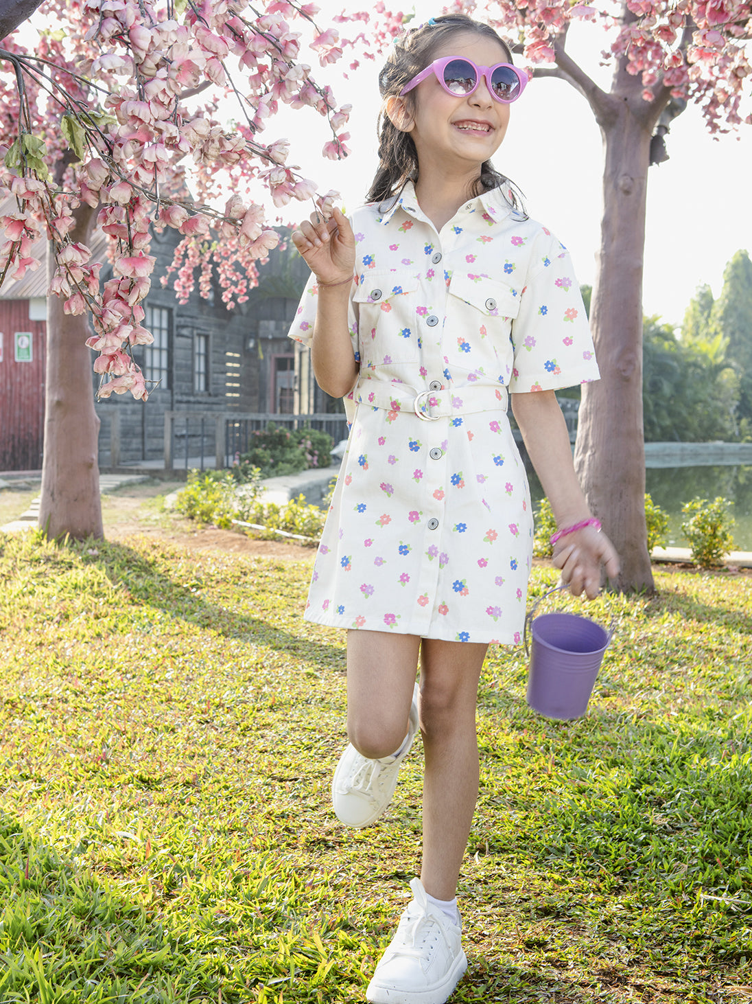 Girls Printed Woven Half Sleeve Regular Fit Casual Dress