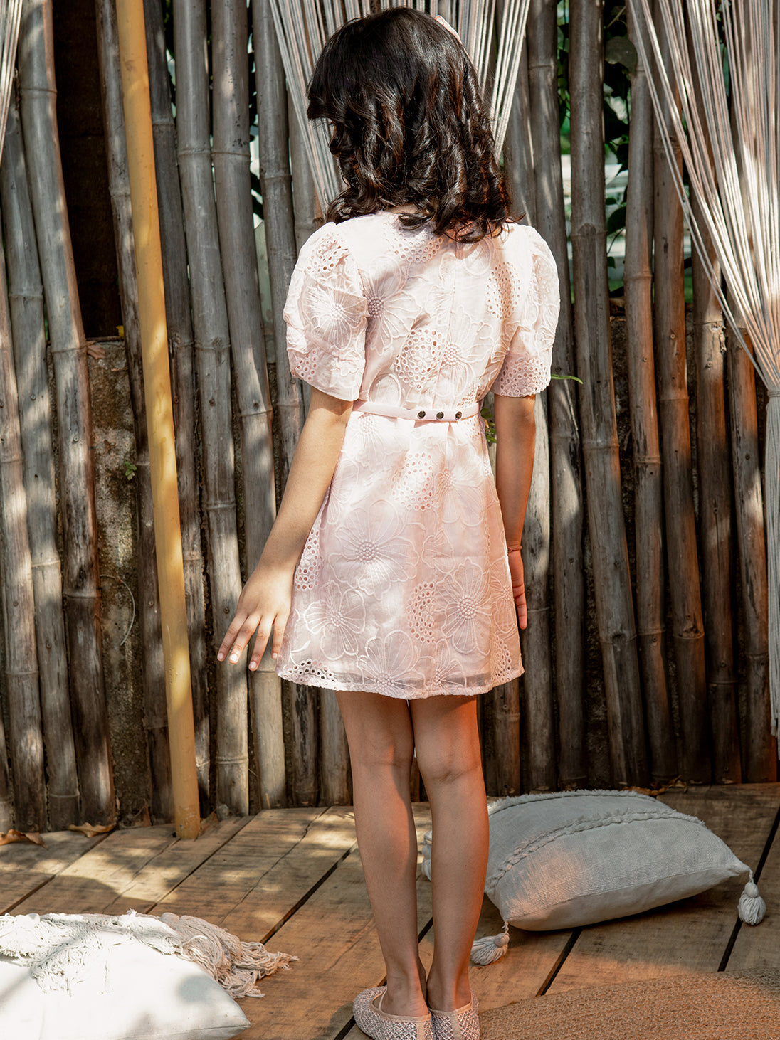 Girls Embroidered Woven Sleeveless A-Line Dress