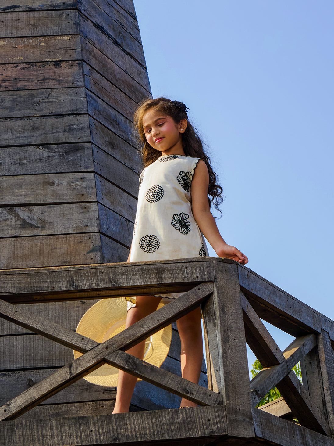 Girls Sleeveless Embroidered A-Line Woven Casual Dress