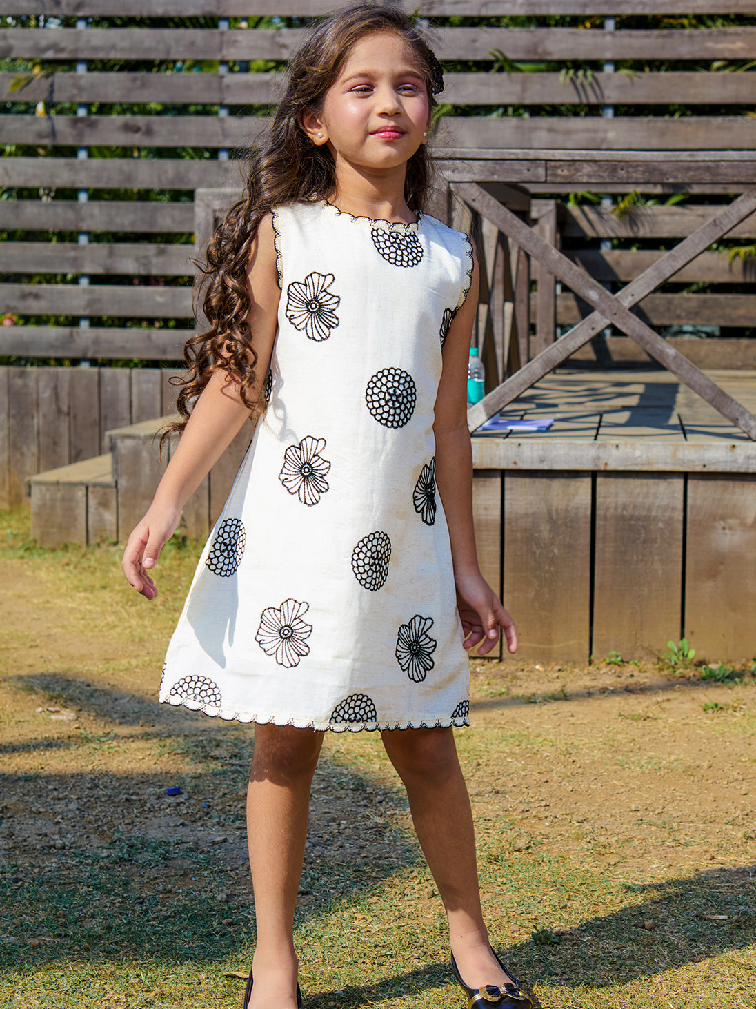 Girls Sleeveless Embroidered A-Line Woven Casual Dress