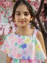 Girls Printed Woven One Side Shoulder Strap Dress