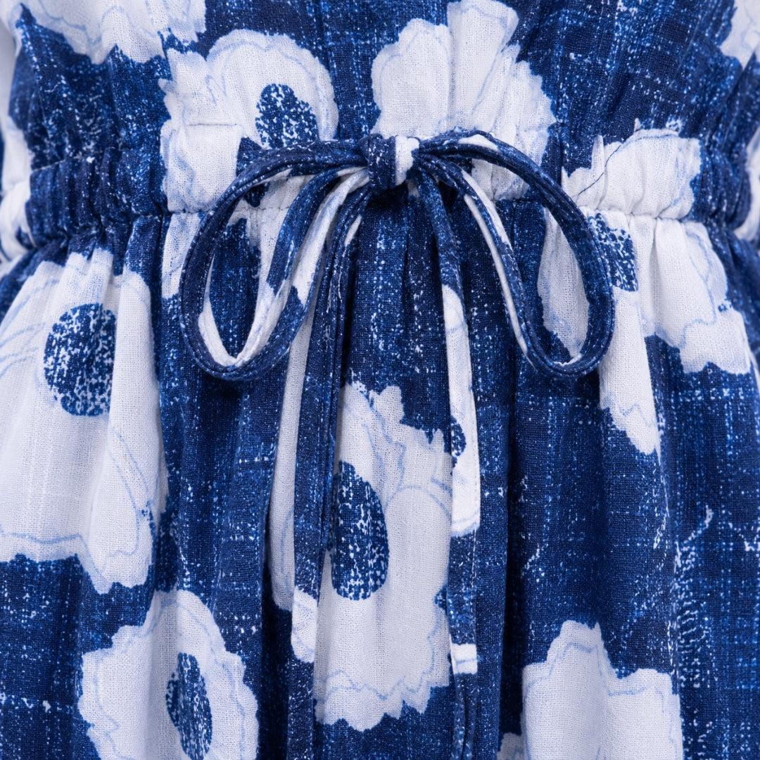 Girls Indigo Blue Woven 3/4 Sleeve Dress