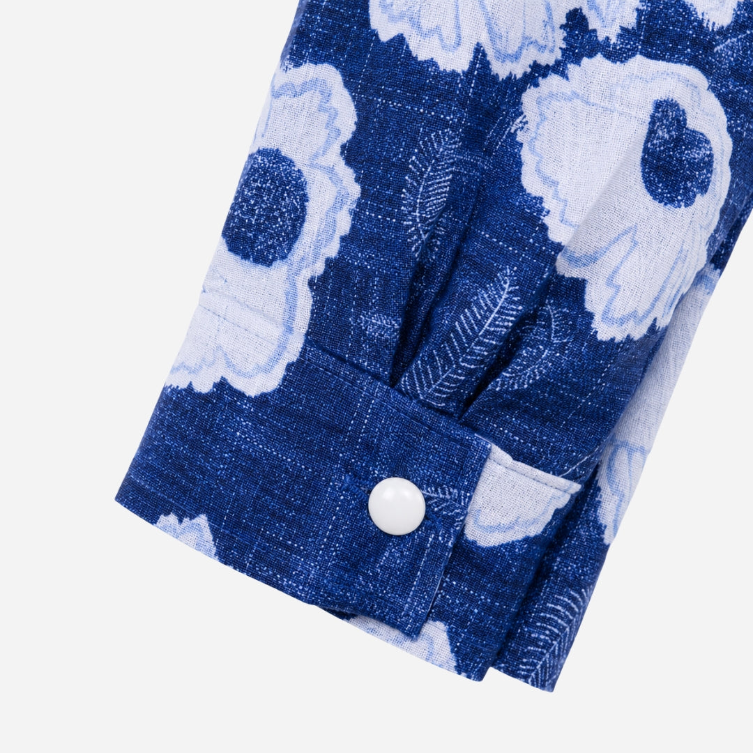 Girls Indigo Blue Woven 3/4 Sleeve Dress