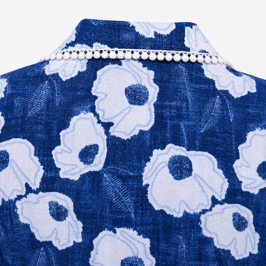 Girls Indigo Blue Woven 3/4 Sleeve Dress
