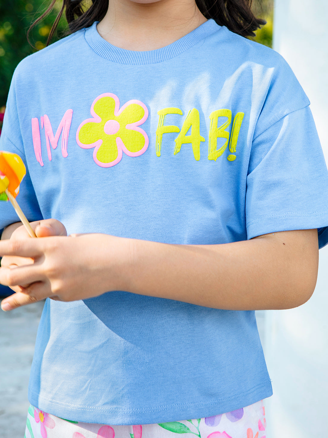 Girls Cotton Graphic Knit Boxy Fit Half Sleeve Top