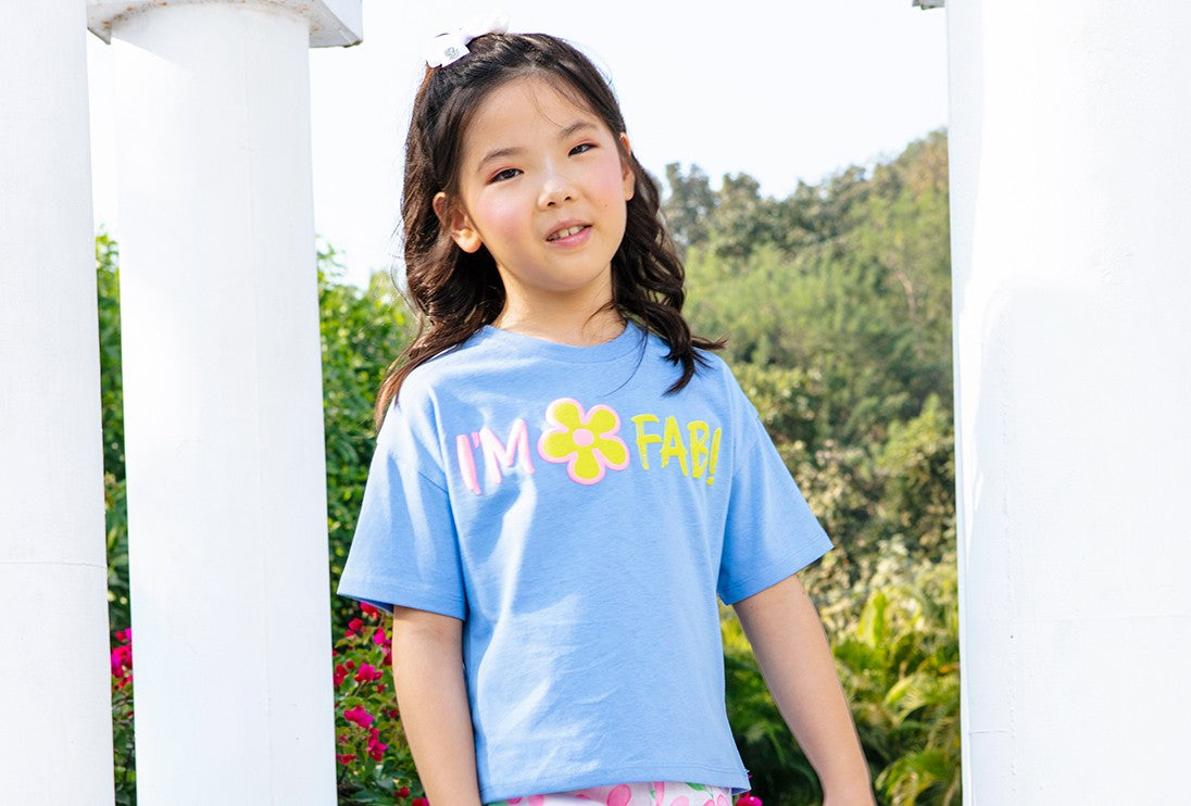 Girls Cotton Graphic Knit Boxy Fit Half Sleeve Top