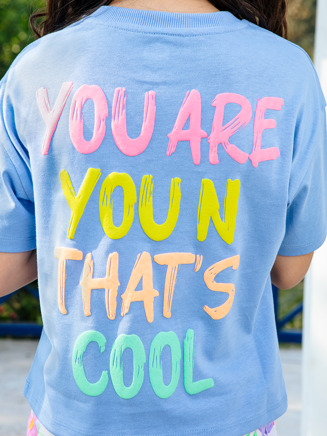 Girls Cotton Graphic Knit Boxy Fit Half Sleeve Top